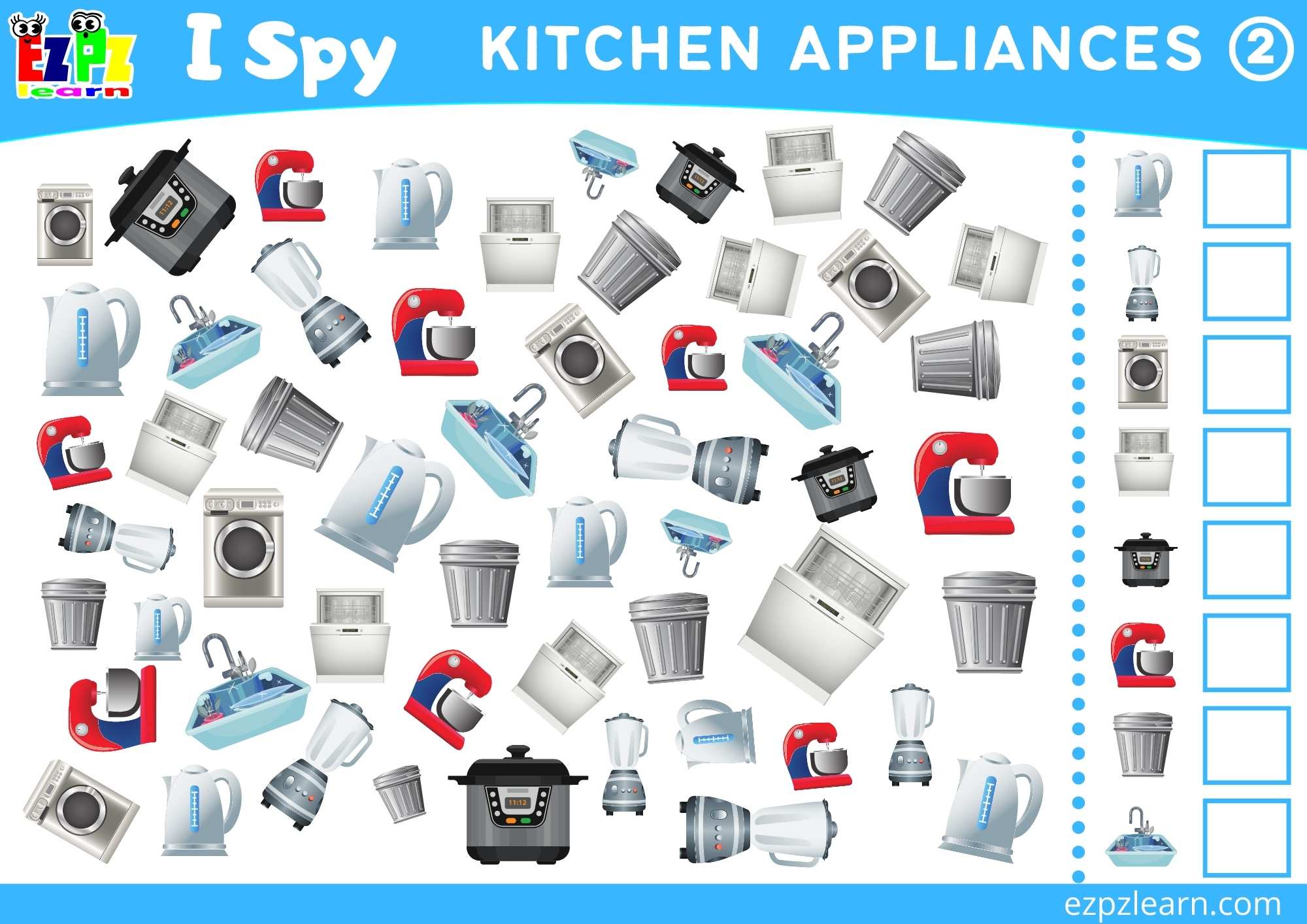 Kitchen Appliances 2 Topic I Spy Game for kids Free PDF Download